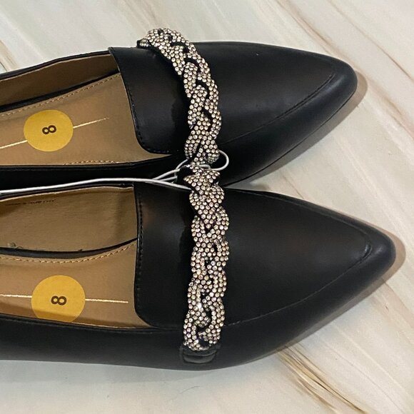 NWT Report Ruethy Rhinestone Black Loafers Pointed Flats Size 8 Solid Black - Picture 3 of 6